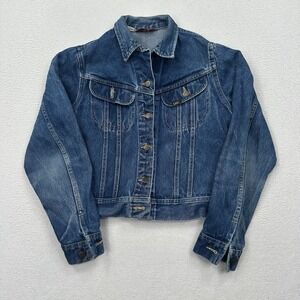 VTG Lee Youth Jean Denim Jacket Size 11/12 Blue Long Sleeve Short Made USA